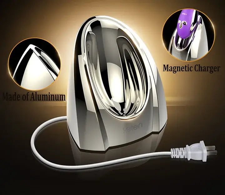 Metallic aluminum charging dock for the Chargeable Multi Speed Waterproof Vibrator.