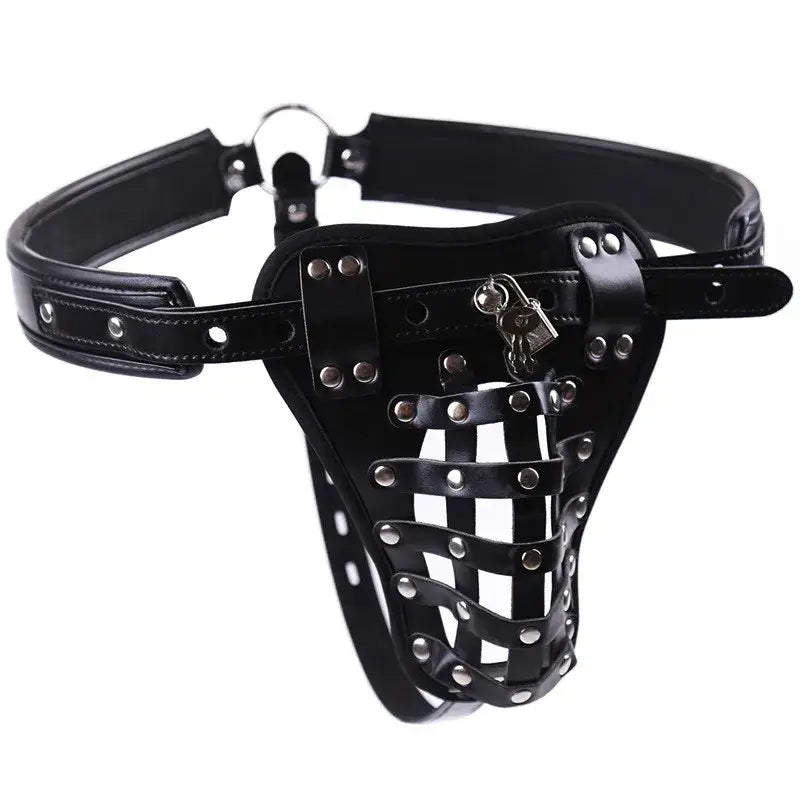 Mens Crotchless Leather Harness Briefs With Padlock