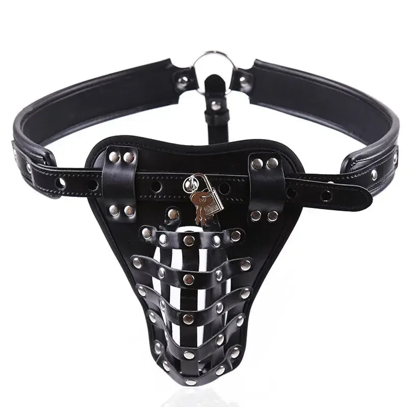 Mens Crotchless Leather Harness Briefs With Padlock