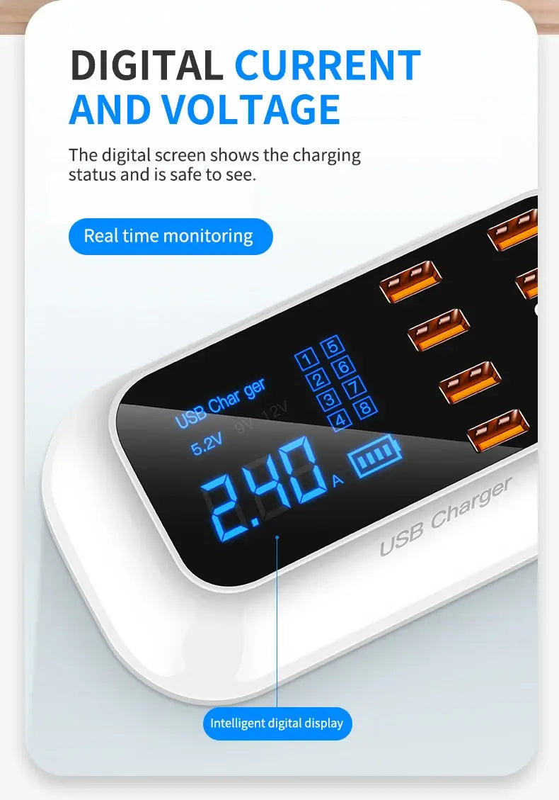 8 Ports Schnellladung Led Display USB-Ladegerät für Android