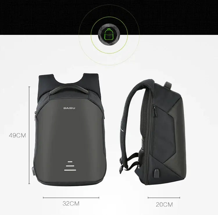 Sleek Men’s Anti-theft Laptop Backpack with USB Charging Port for secure travel.