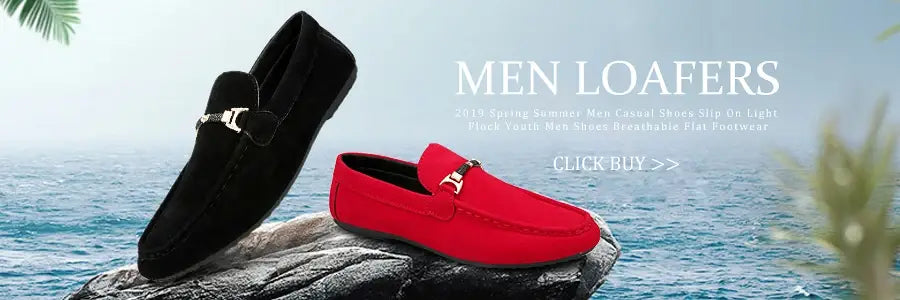 Stylish red and black suede loafers for men with metal buckles, perfect casual shoes for spring.