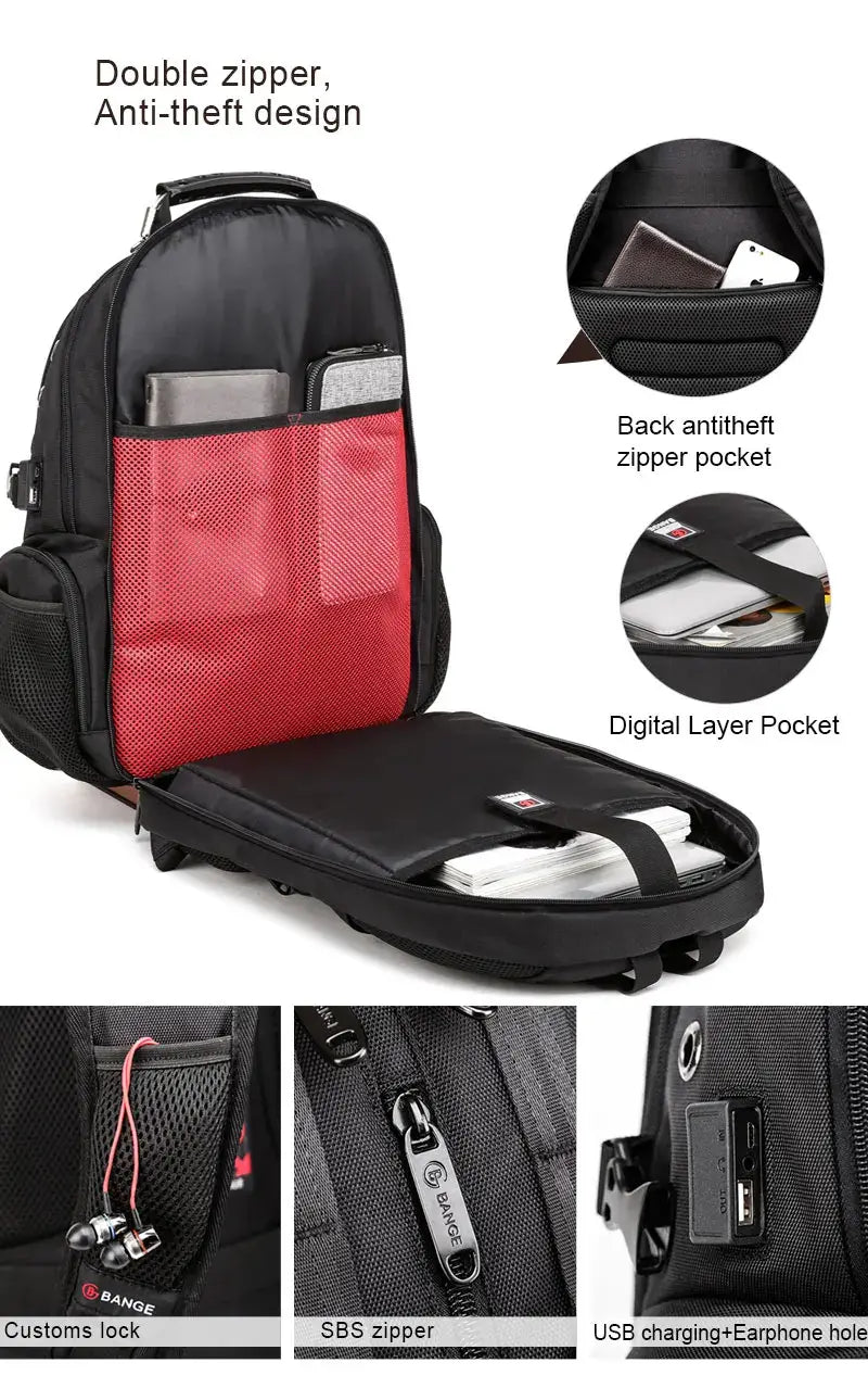 Mens 45l Travel Backpack 15.6 Laptop Usb Anti Theft Backpack