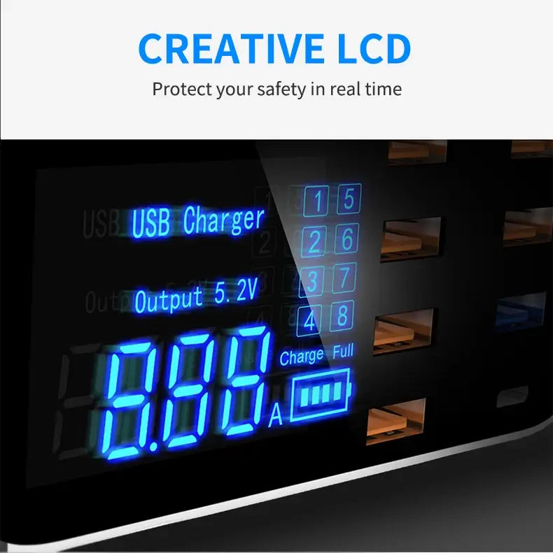 8 Ports Fast Charge Led Display USB Charger For Android