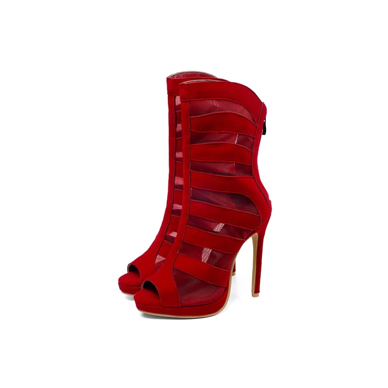 Solid Color High-heeled Fish Mouth Boots Up To a Uk Size 14,