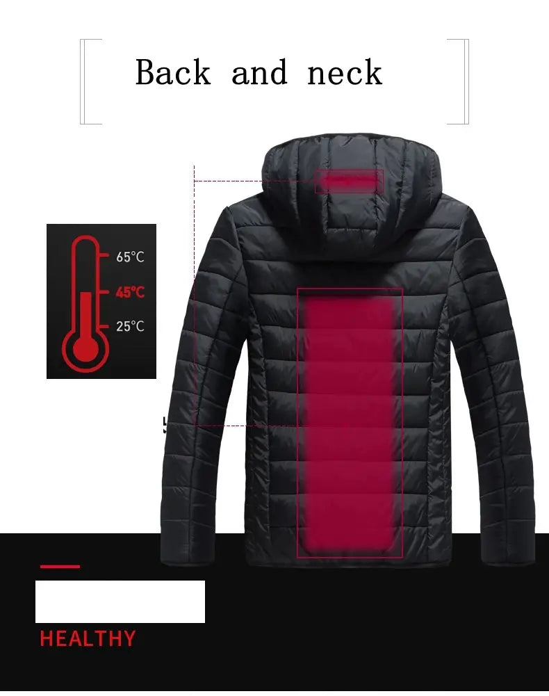 Mens Winter Warm Usb Heated Jacket Thermostat Hooded