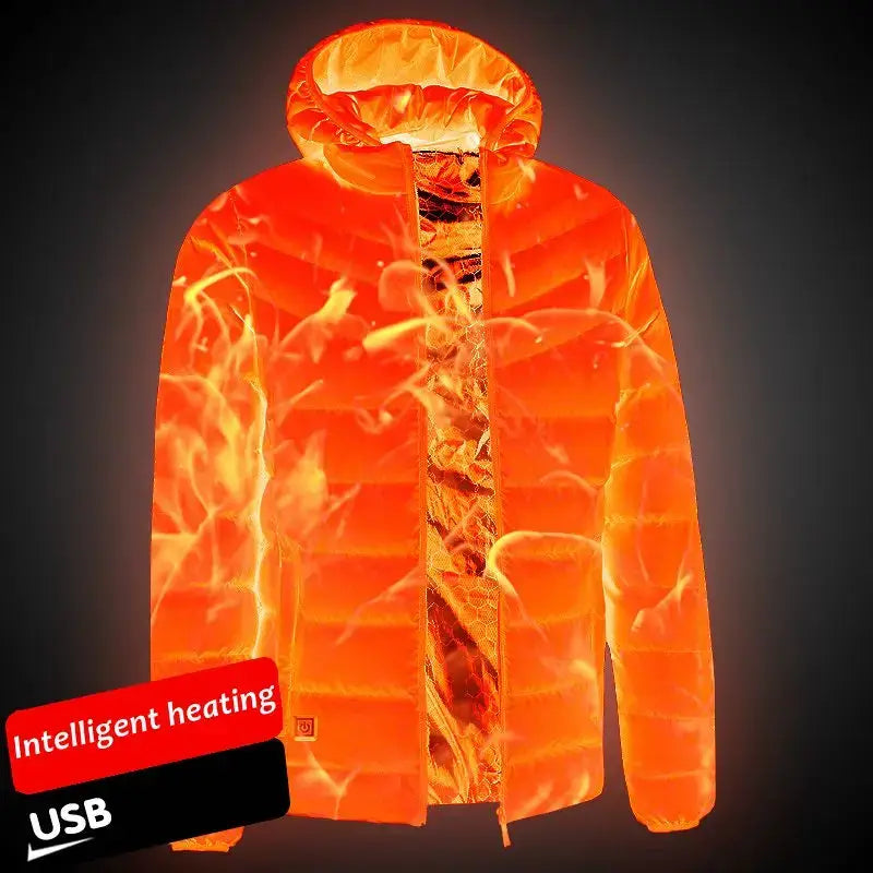 Mens Winter Warm Usb Heated Jacket Thermostat Hooded