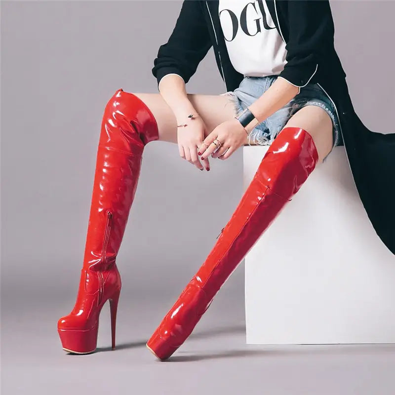 Sexy Thigh High Fetish Boots For Women With Platform (Bottes fétiches à hauteur de cuisse pour femmes avec plateforme)