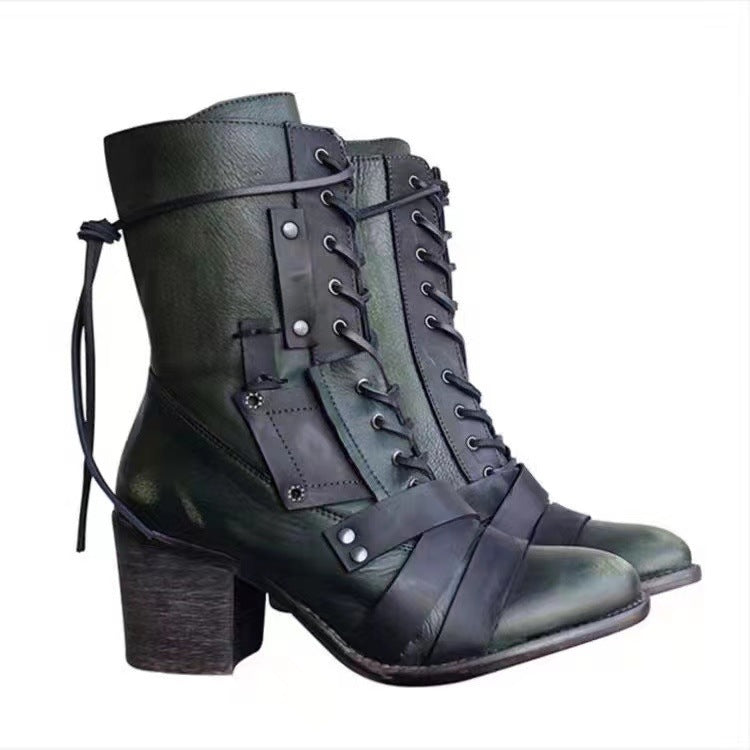 High Heel Pointed Toe Steampunk Calf Length Boots