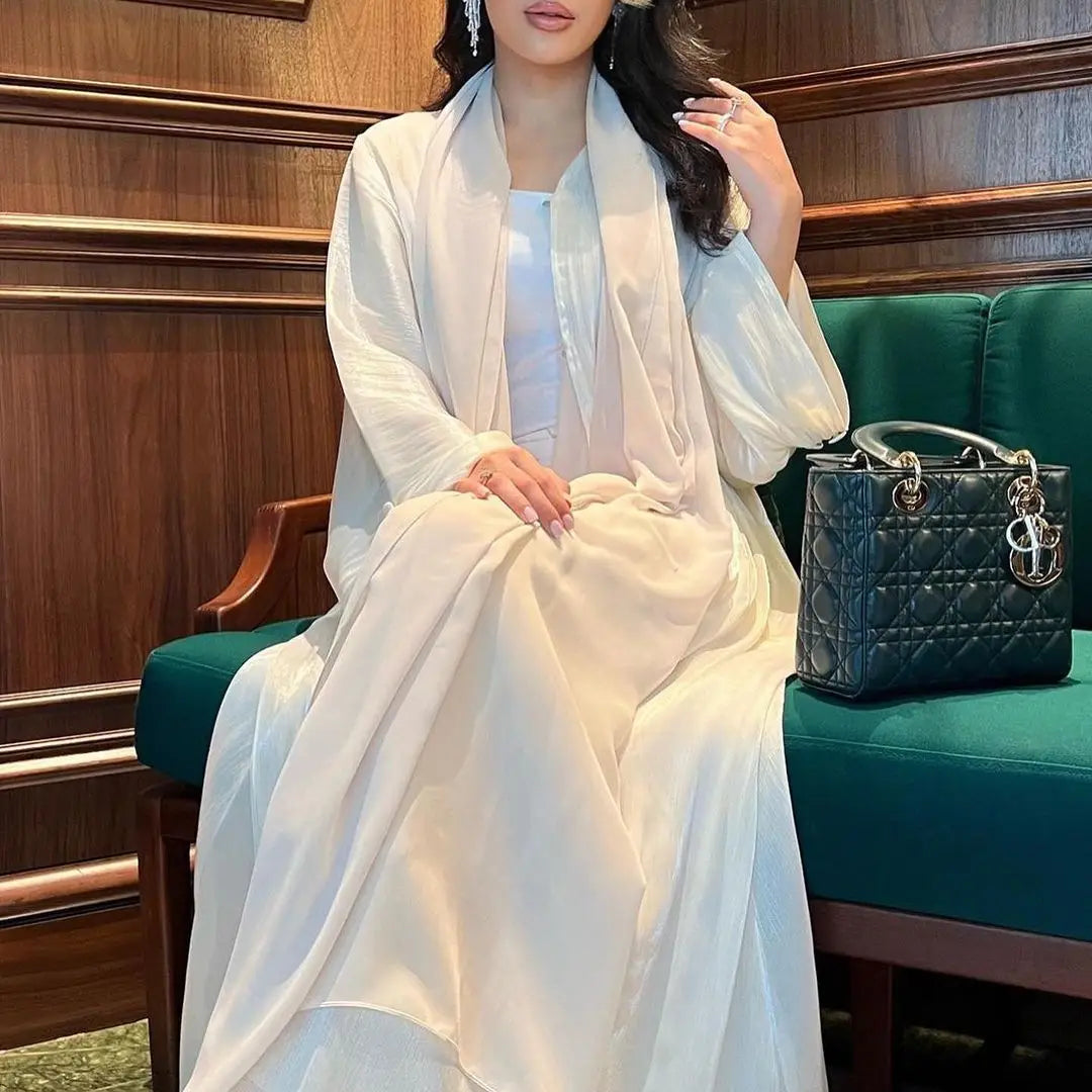 Womens Muslim Robe Dubai Wearing Shiny Silk Dress (robe de soie brillante)