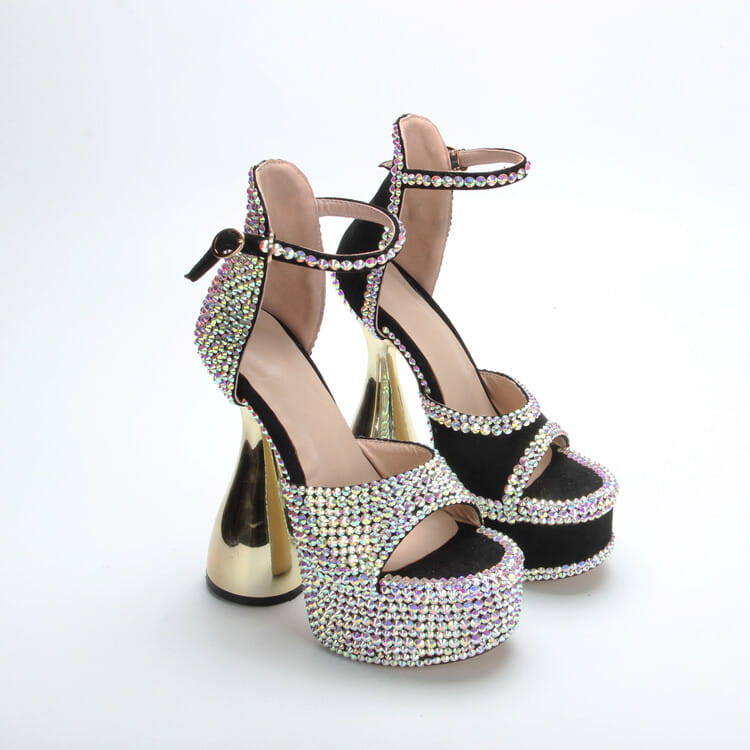 15cm High Heel Open Toe Platform Rhinestone Shoes