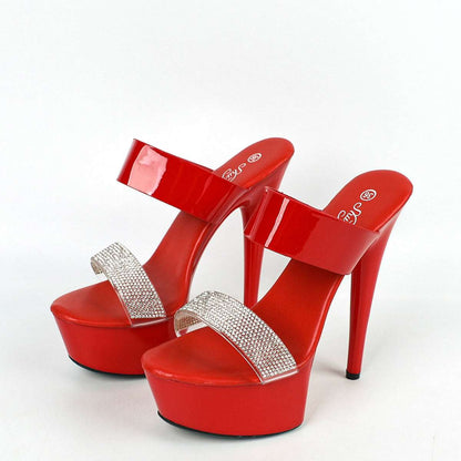 Patent Stiletto High Heel Open Toe Diamante Sandals