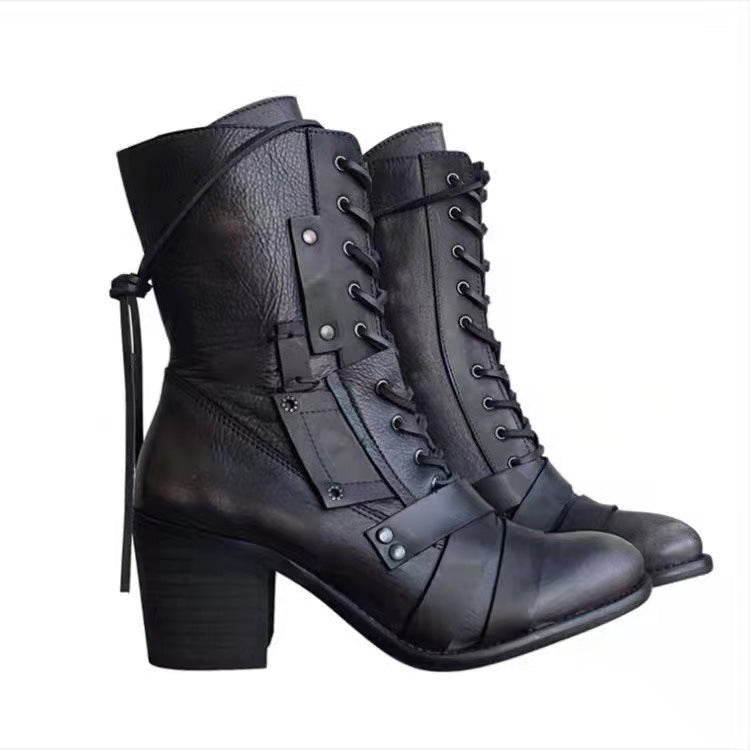 High Heel Pointed Toe Steampunk Calf Length Boots