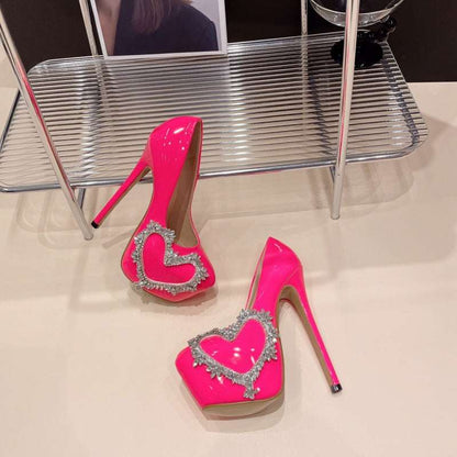 Rhinestone Love Heart Platform High Heel Shoes