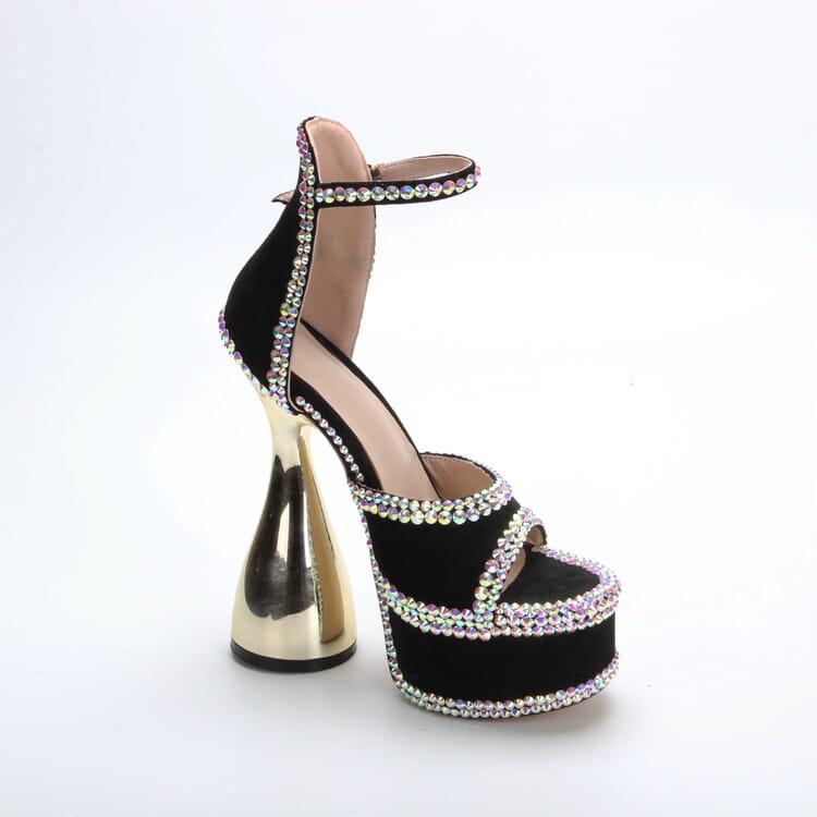 15cm High Heel Open Toe Platform Rhinestone Shoes