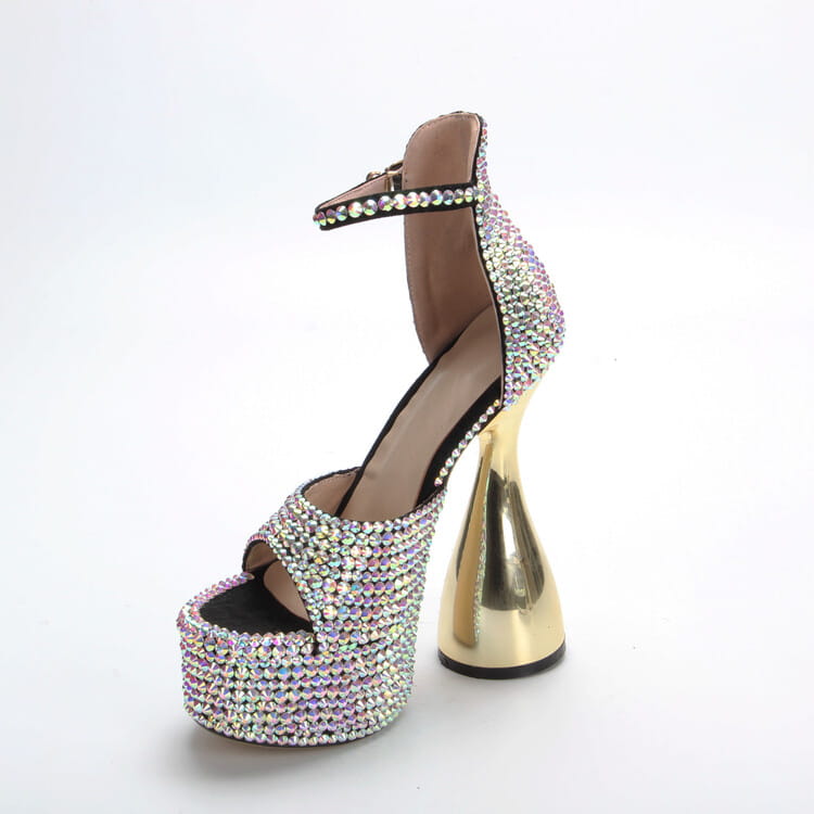 15cm High Heel Open Toe Platform Rhinestone Shoes