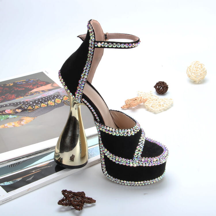 15cm High Heel Open Toe Platform Rhinestone Shoes