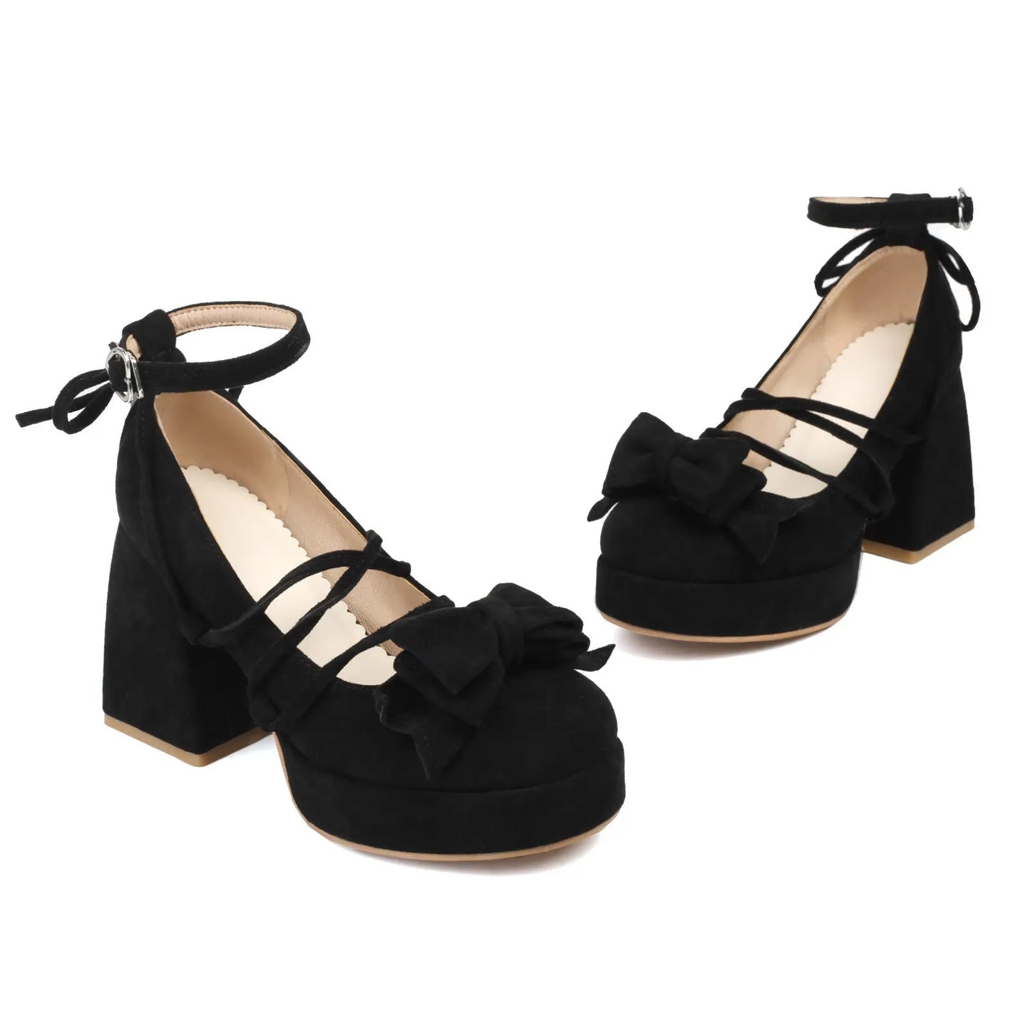 Bow Fronted Suede Platform Lolita Mary Jane Shoes