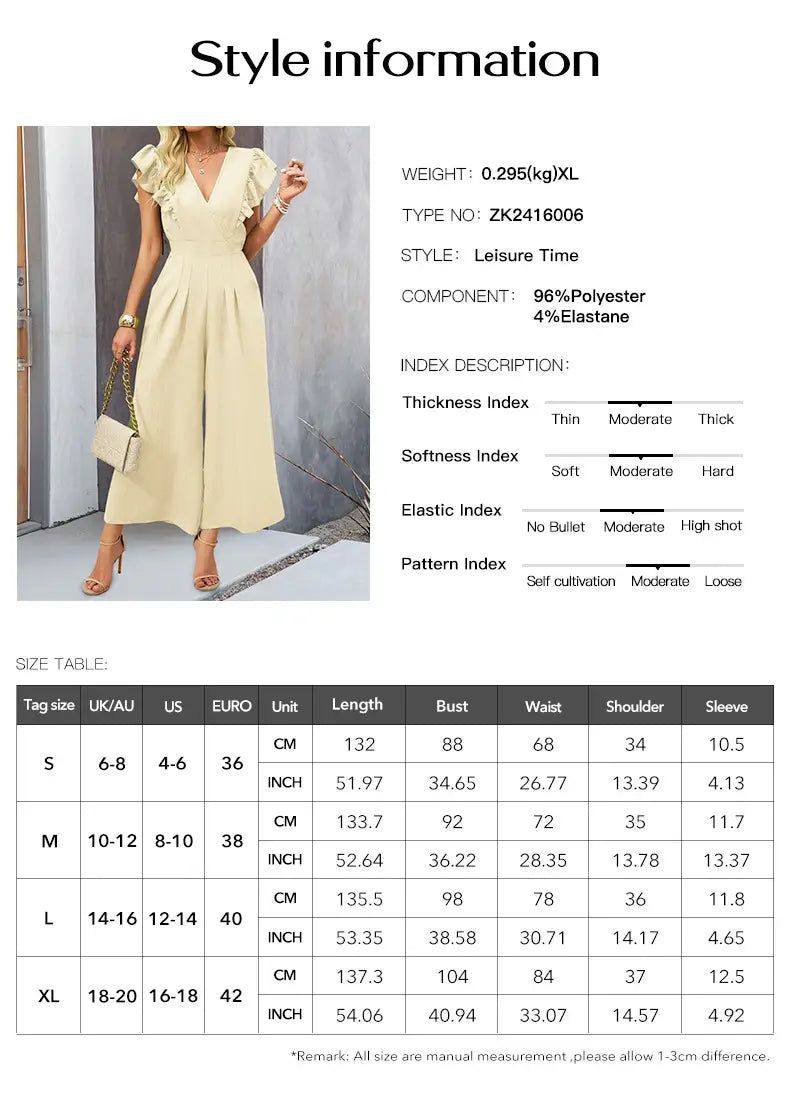 European Spring and Summer Wide Leg v Neck Jumpsuit