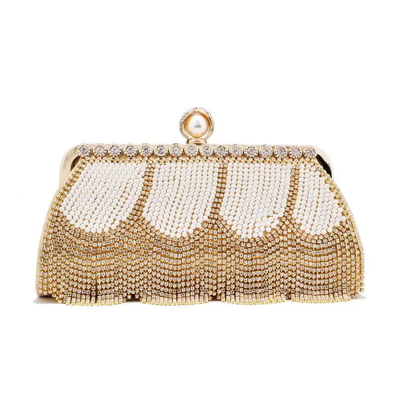 Damen High End Strass Fransen Abendtasche