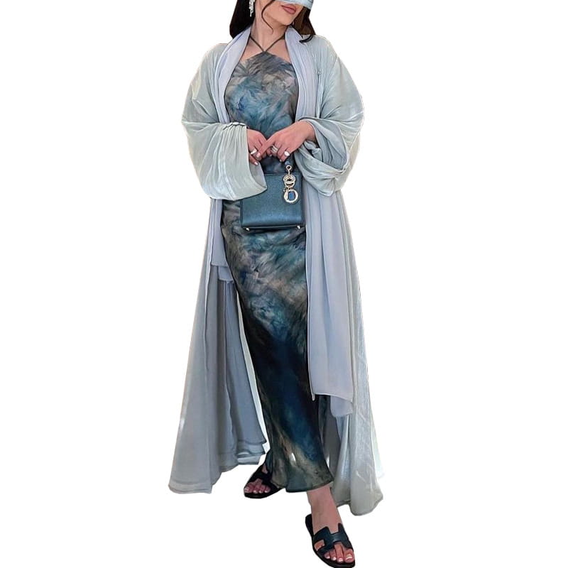 Womens Muslim Robe Dubai Wearing Shiny Silk Dress (robe en soie brillante)