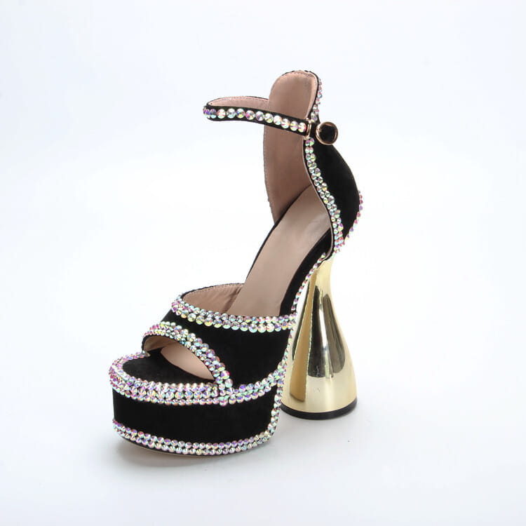 15cm High Heel Open Toe Platform Rhinestone Shoes