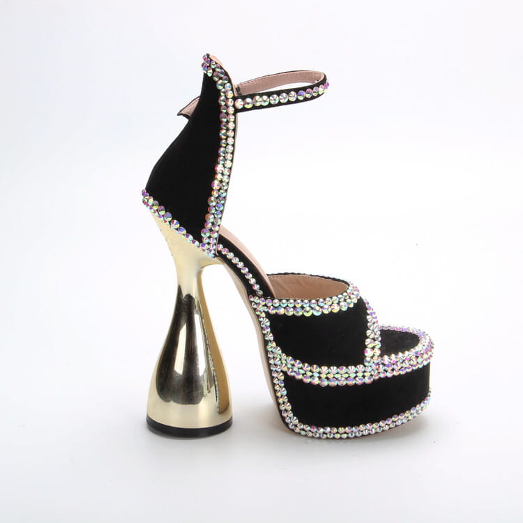 15cm High Heel Open Toe Platform Rhinestone Shoes