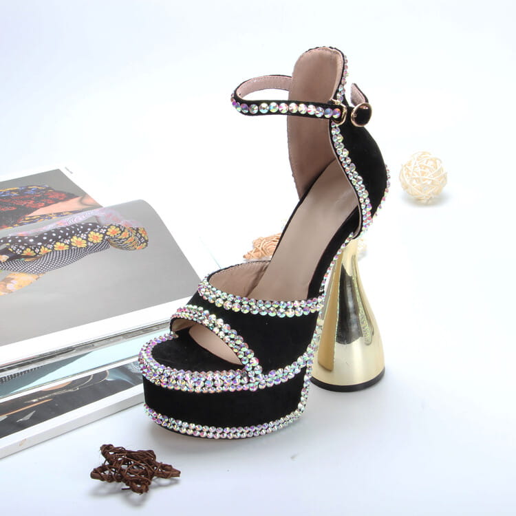 15cm High Heel Open Toe Platform Rhinestone Shoes