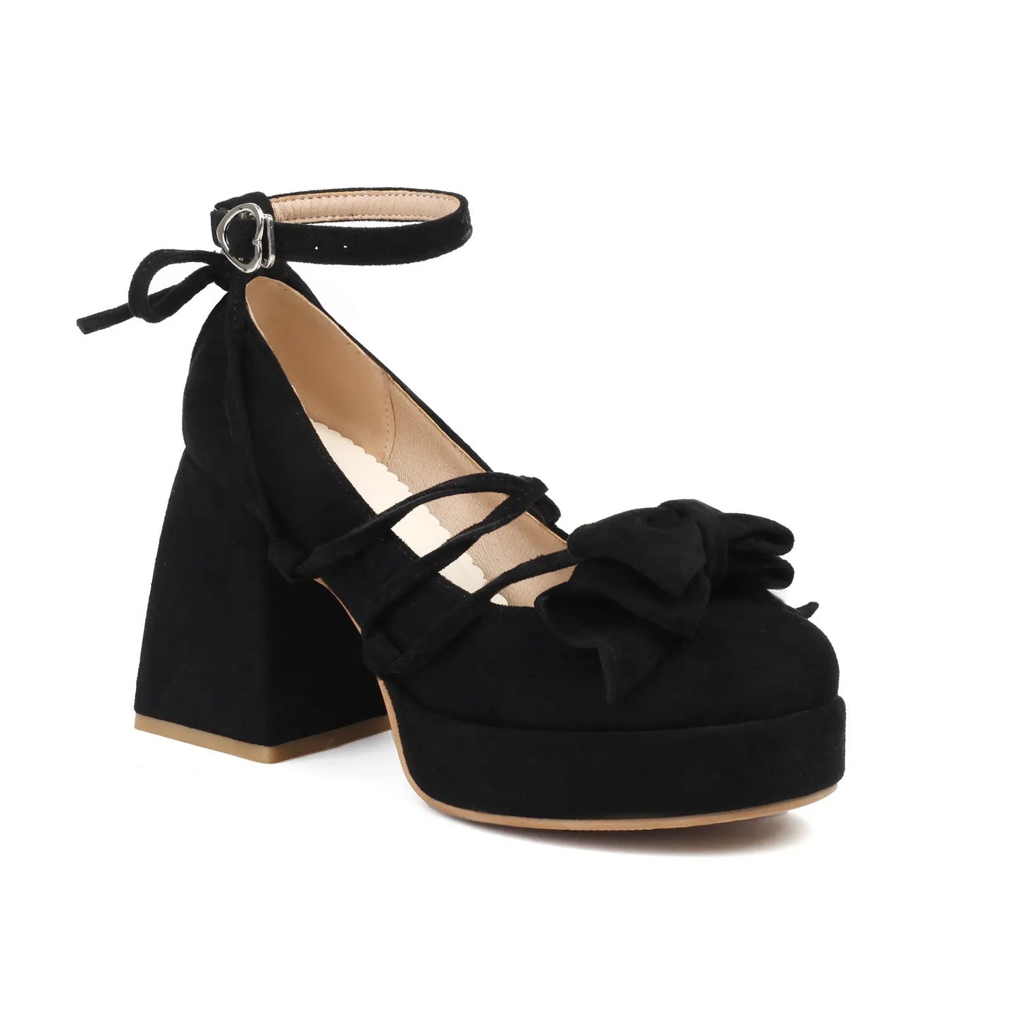 Bow Fronted Suede Platform Lolita Mary Jane Shoes