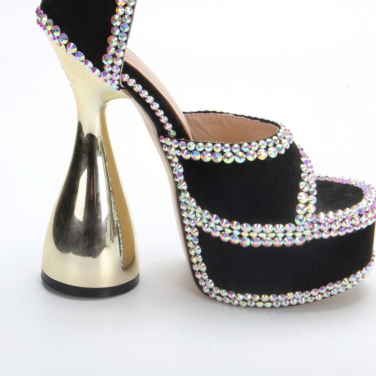 15cm High Heel Open Toe Platform Rhinestone Shoes