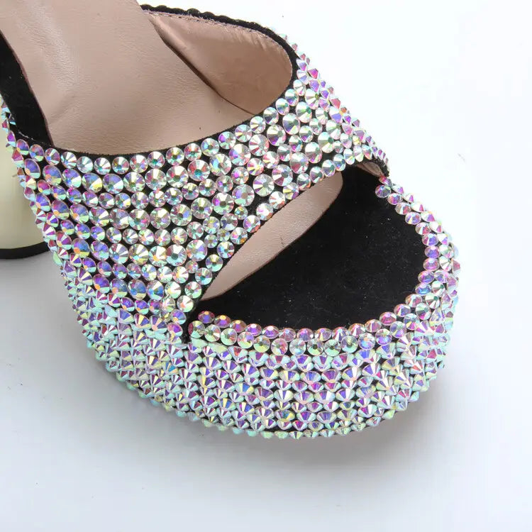 15cm High Heel Open Toe Platform Rhinestone Shoes