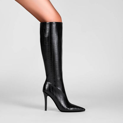 Black Plaid Pattern Pointed Toe Stiletto Boots