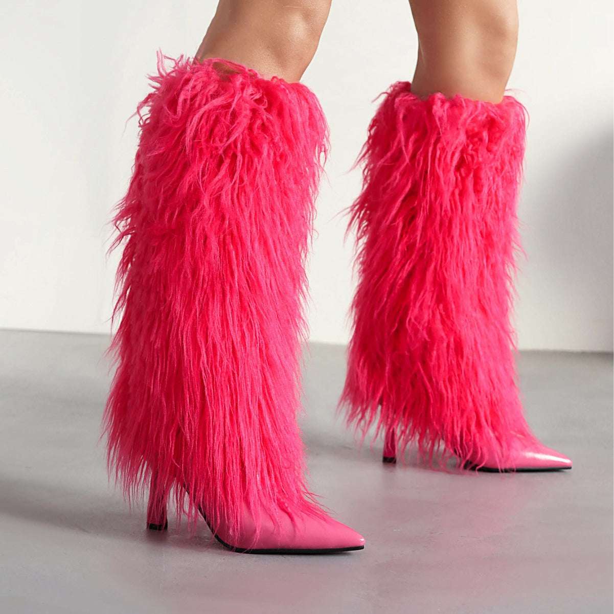 Ladies Faux Fur Covered High Heel Pointed Toe Boots