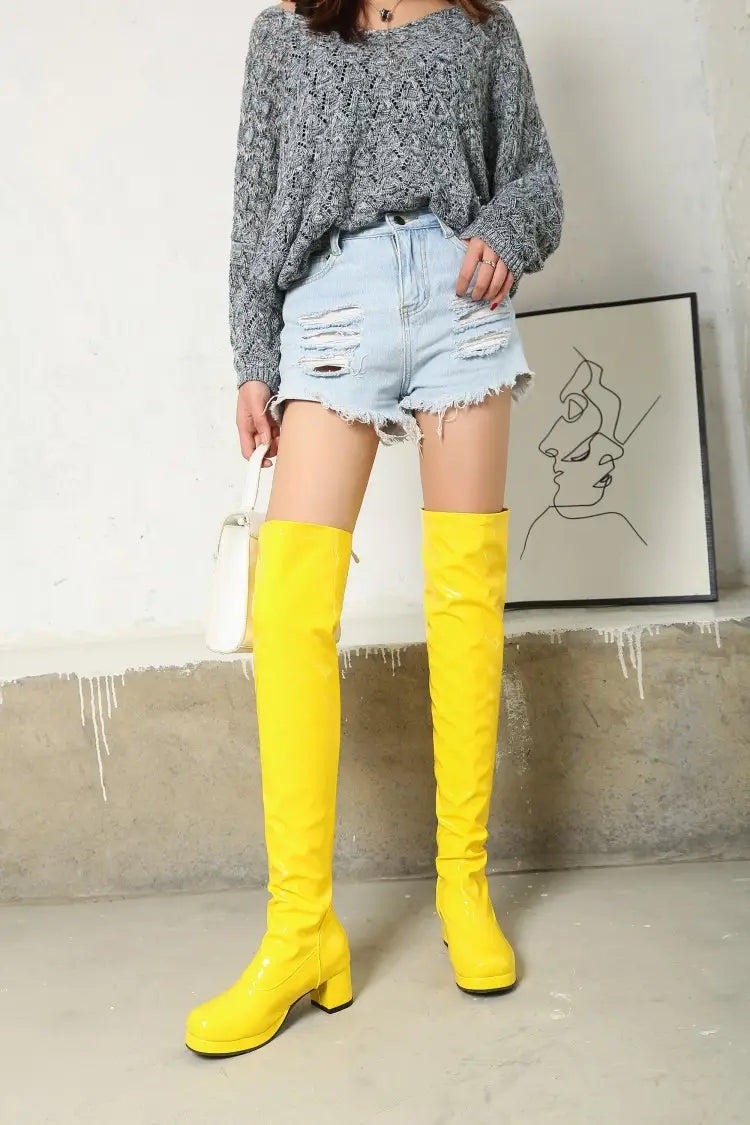 Candy Patent Leather Ladies Back Zip Knee Boots