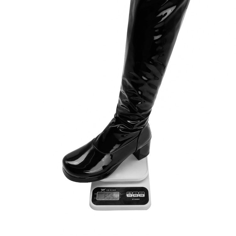 Candy Patent Leather Ladies Back Zip Knee Boots