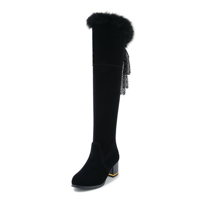 Round Toe Chunky High Heel Fur Lined Women's High Boots