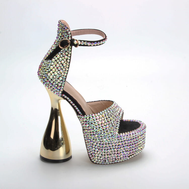 15cm High Heel Open Toe Platform Rhinestone Shoes