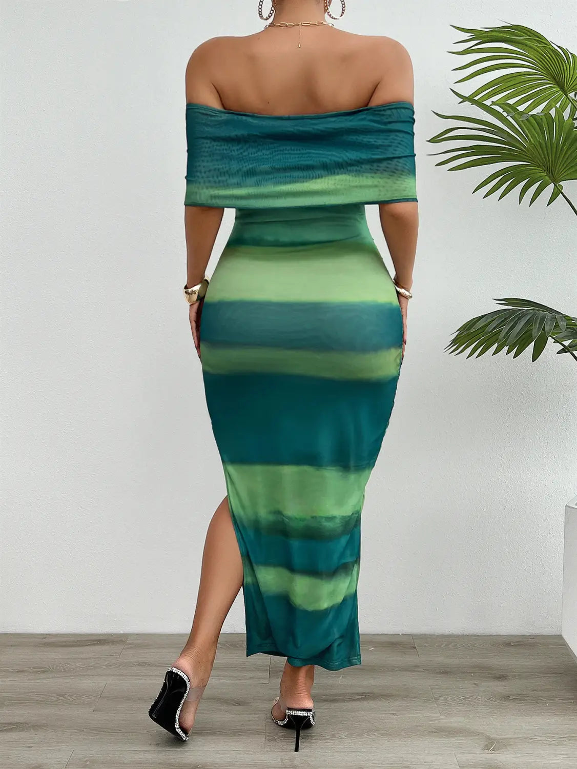 Ladies Off The Shoulder Green Strapless Dress