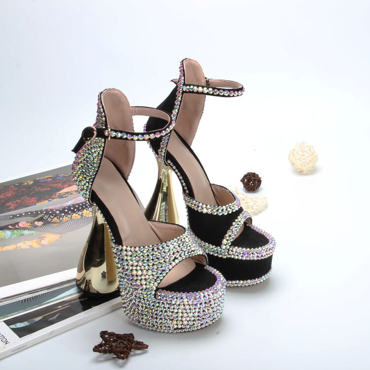 15cm High Heel Open Toe Platform Rhinestone Shoes