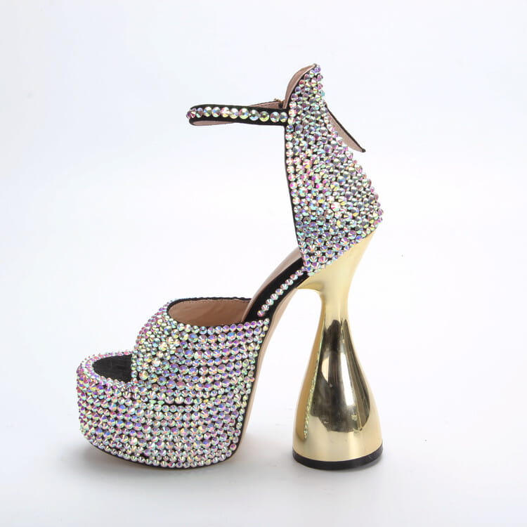 15cm High Heel Open Toe Platform Rhinestone Shoes