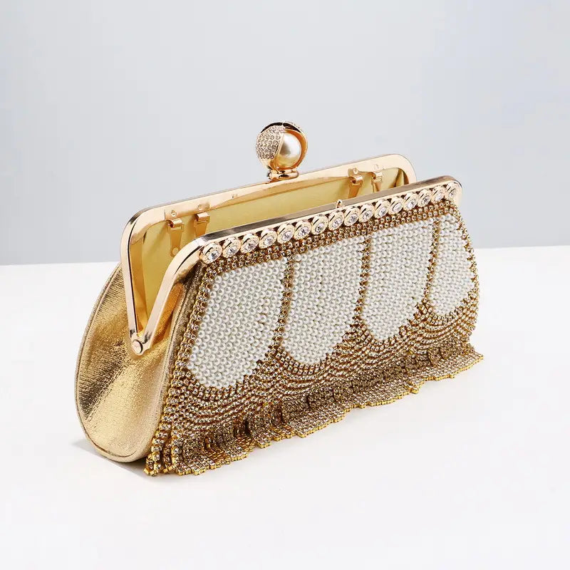 Damen High End Strass Fransen Abendtasche