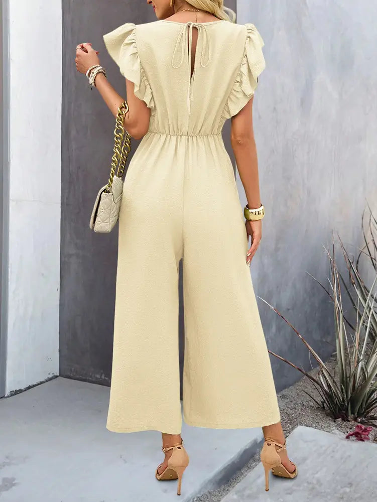 European Spring and Summer Wide Leg v Neck Jumpsuit