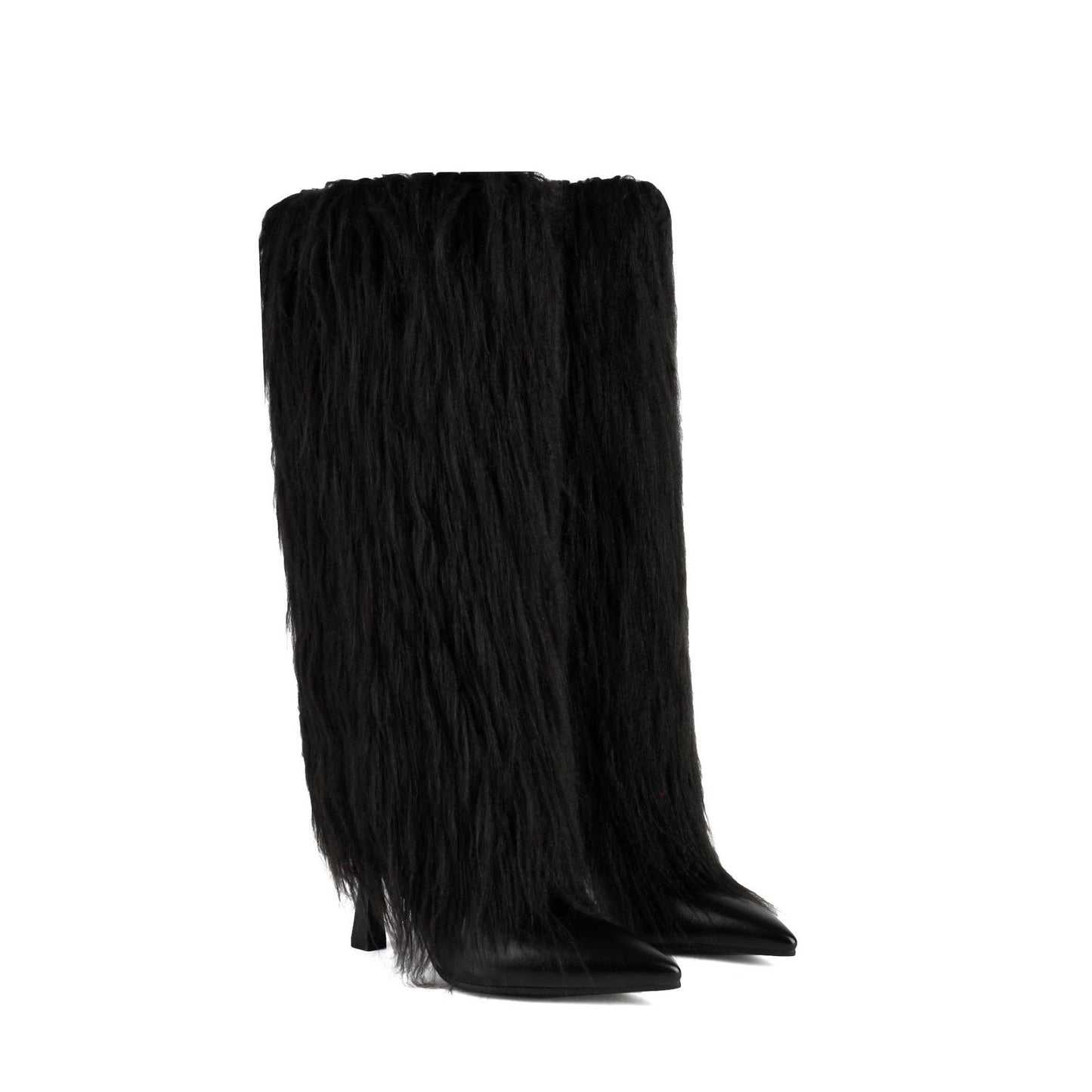 Ladies Faux Fur Covered High Heel Pointed Toe Boots