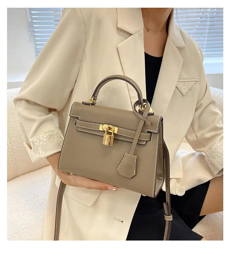 Small padlock detail palm pattern handbag for women