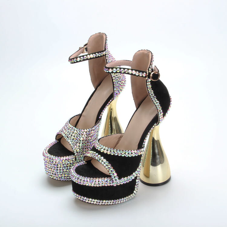 15cm High Heel Open Toe Platform Rhinestone Shoes