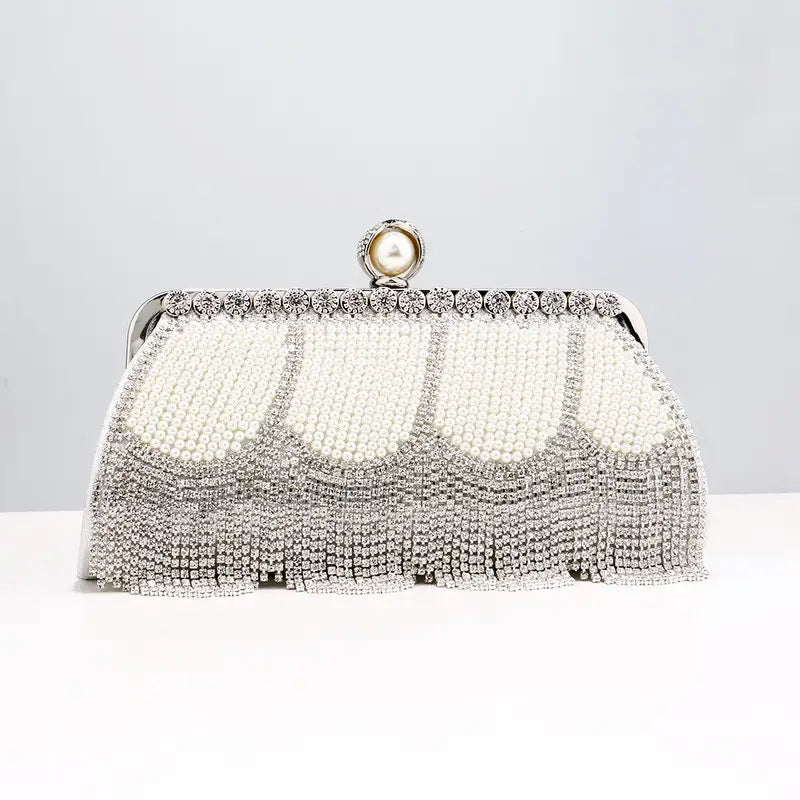 Damen High End Strass Fransen Abendtasche