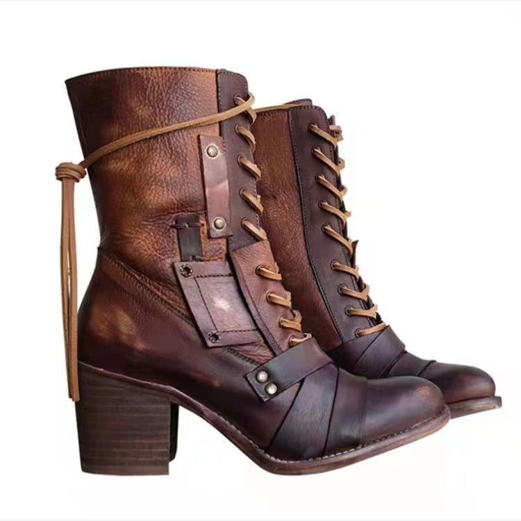 High Heel Pointed Toe Steampunk Calf Length Boots