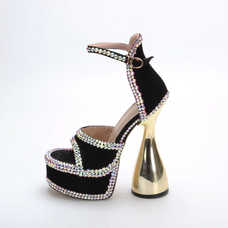 15cm High Heel Open Toe Platform Rhinestone Shoes