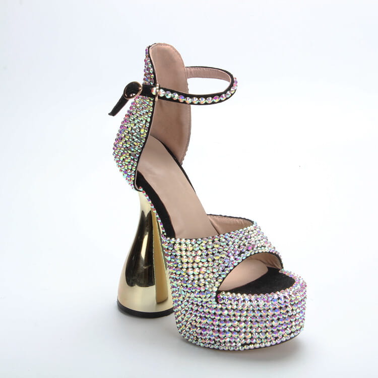 15cm High Heel Open Toe Platform Rhinestone Shoes