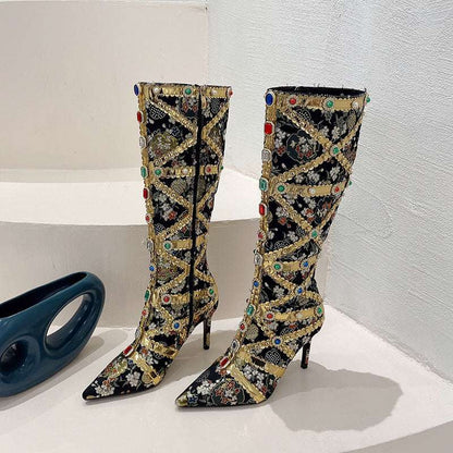 Beautiful Rhinestone Encrusted Women's High Heel Boots